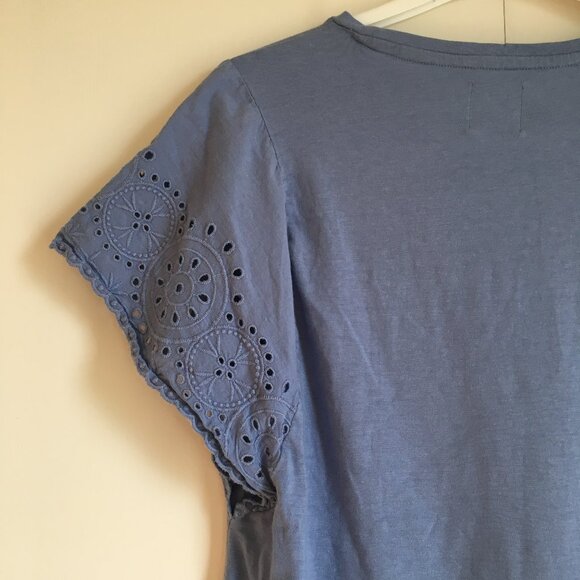Periwinkle Blue Eyelet Sleeve Cotton Modal Cottagecore Tee - Picture 5 of 14
